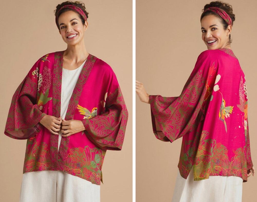 NWOT Powder Hummingbird Kimono Jacket One Size Modal Viscose Blend Raspberry